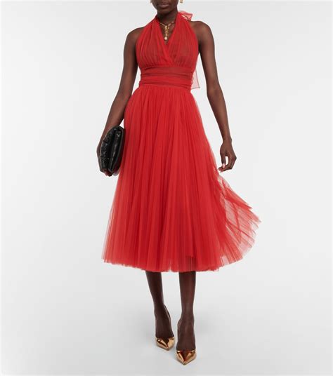 dolce gabbana red tulle dress|Halter.